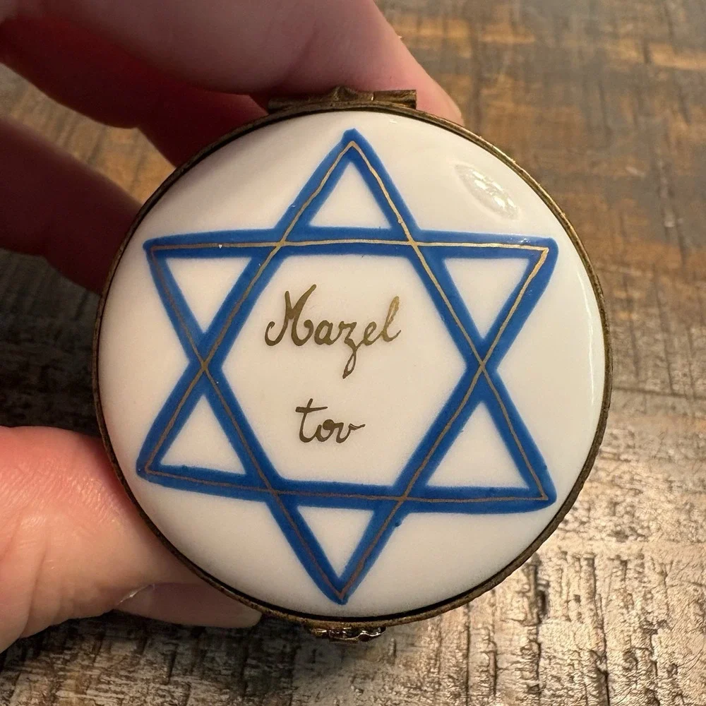 Limoges France Dubarry Trinket Box Mazel Tov Star Of David Peint Main Hebrew